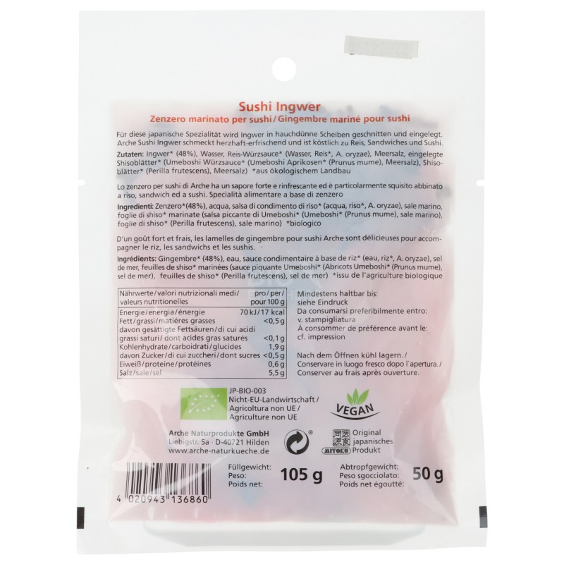 Zenzero a fette per Sushi