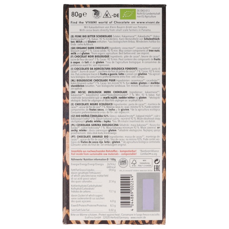 Cioccolato Fondente 92% cacao