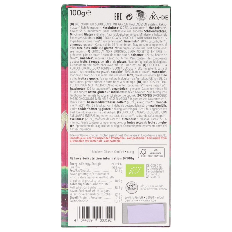 CIOCC.FONDENTE NOCC.INTERE 100G VIV