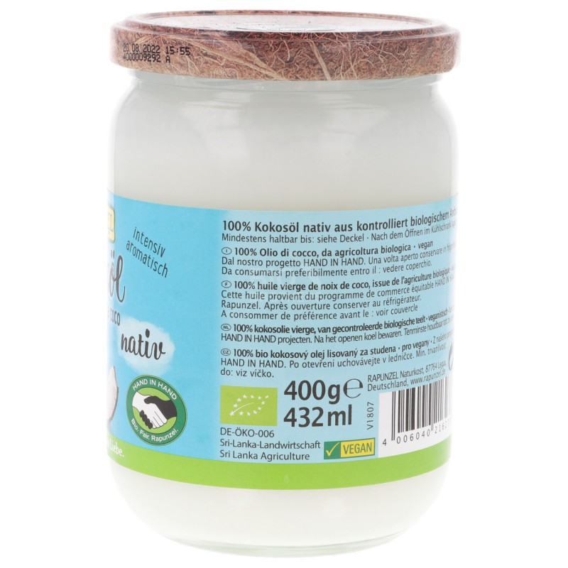 Olio vergine di cocco biologico 400 g