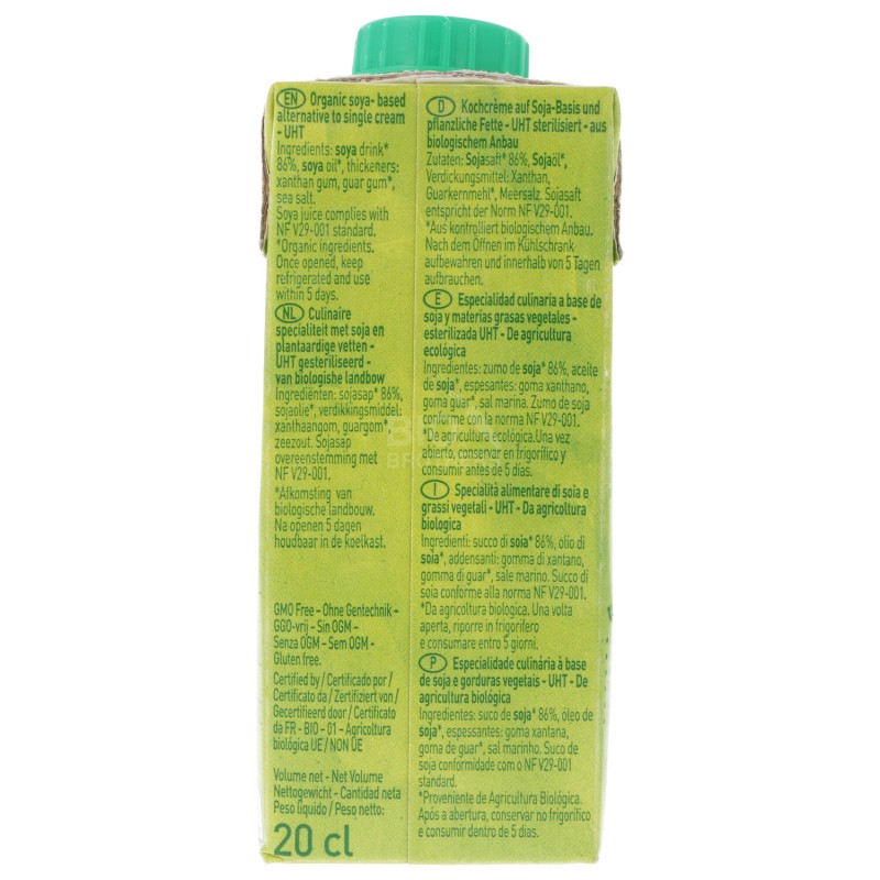 Crema di soia biologica per cucinare