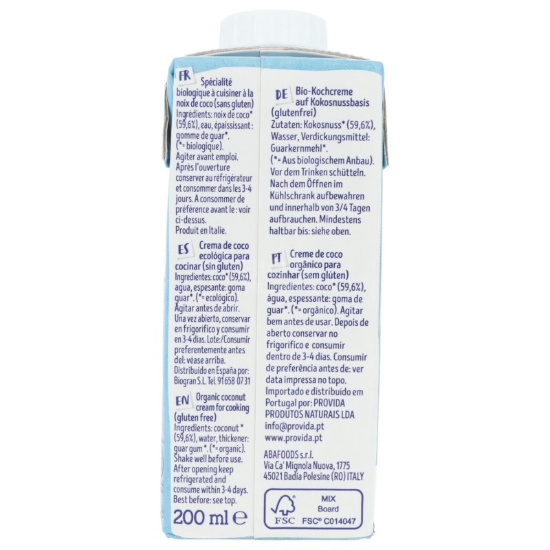Crema di cocco biologica per cucinare