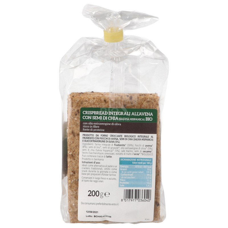 Crispbread integrali all'avena con semi di chia(Salvia hispanica) bio