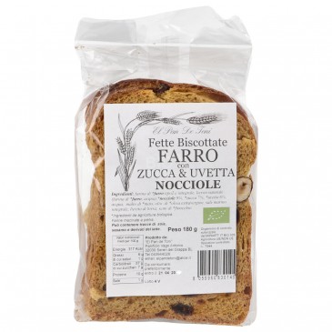 Fette biscottate bio al farro con zucca uvetta & nocciole Fette biscottate bio al farro con zucca uvetta & nocciole