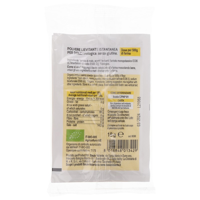 polvere lievitante per dolci bio
