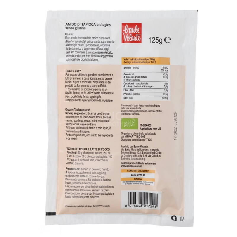 Amido di tapioca bio senza glutine
