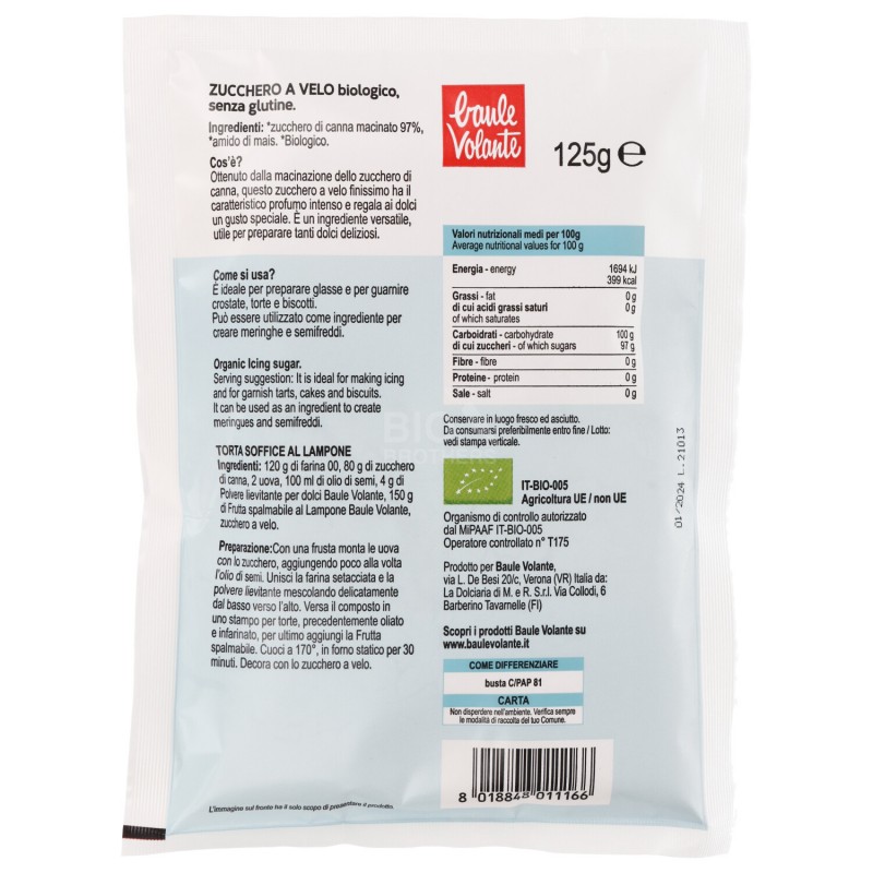 Zucchero a velo biologico senza glutine