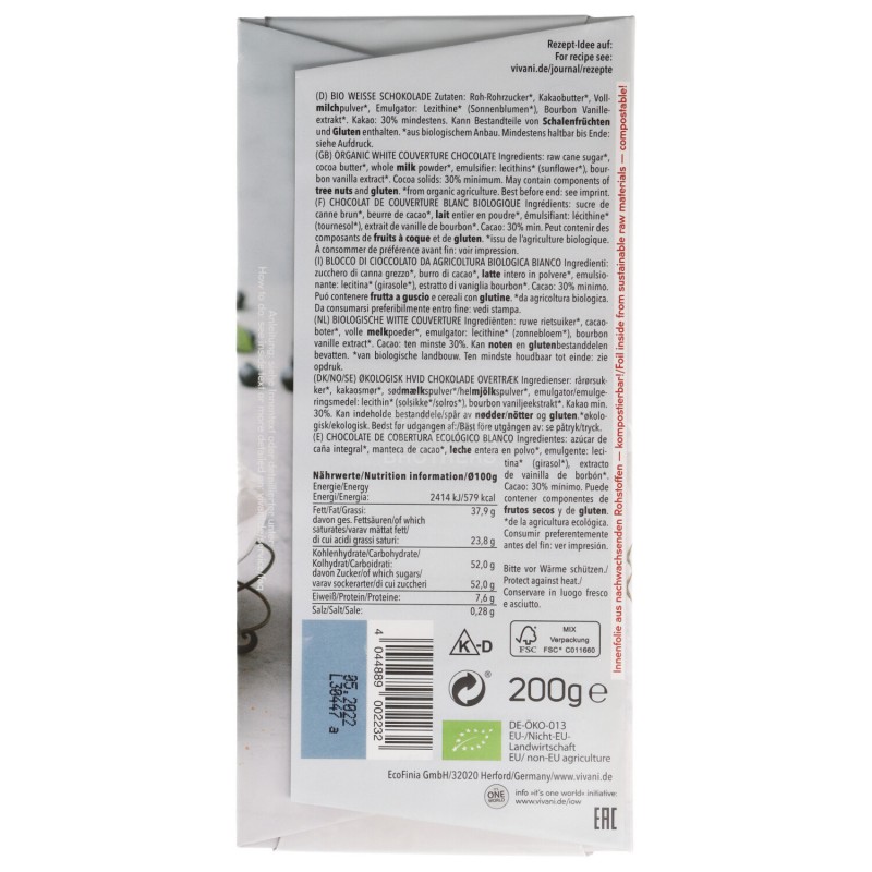 Cioccolato bianco bio in blocco per decorare dolci