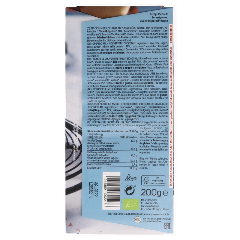 Cioccolato al latte bio in blocco per decorare dolci