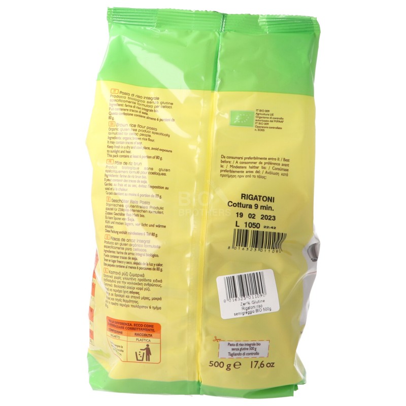 Rigatoni di riso integrale senza glutine bio