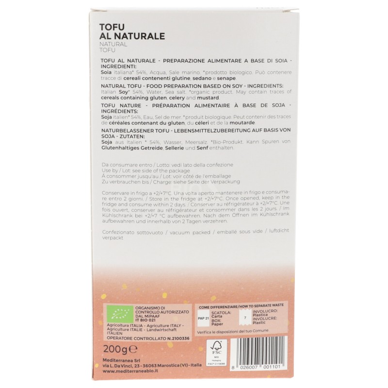 Tofu al naturale bio da soia italiana