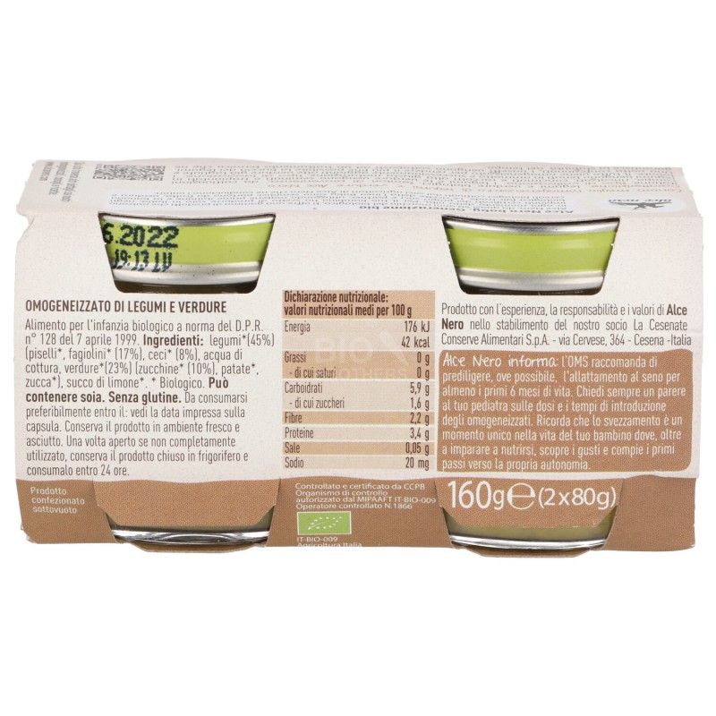 Omogeneizzato di legumi e verdure biologico