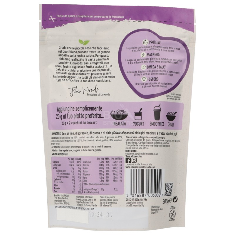Semi bio macinati di lino, zucca, girasole, sesamo e bacche di goji