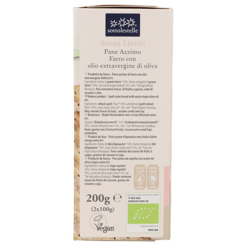 PANE AZZIMO FARRO 200G SOTTOLESTELLE