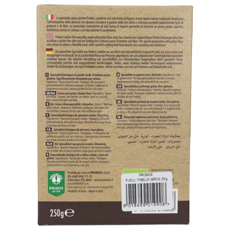 FUSILLI 100% DI PISELLI VERDI 250G PRO