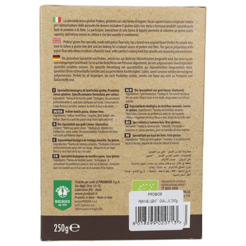 PENNE 100%LENTICCHIE GIALLE 250G