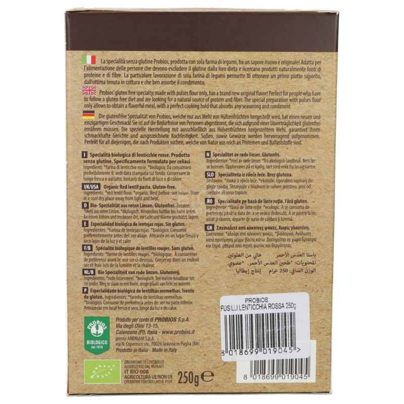 FUSILLI LENT. ROSSE 250G PROBIOS