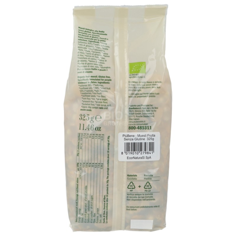 MUESLI S/GLUTINE 325G PIU' BENE
