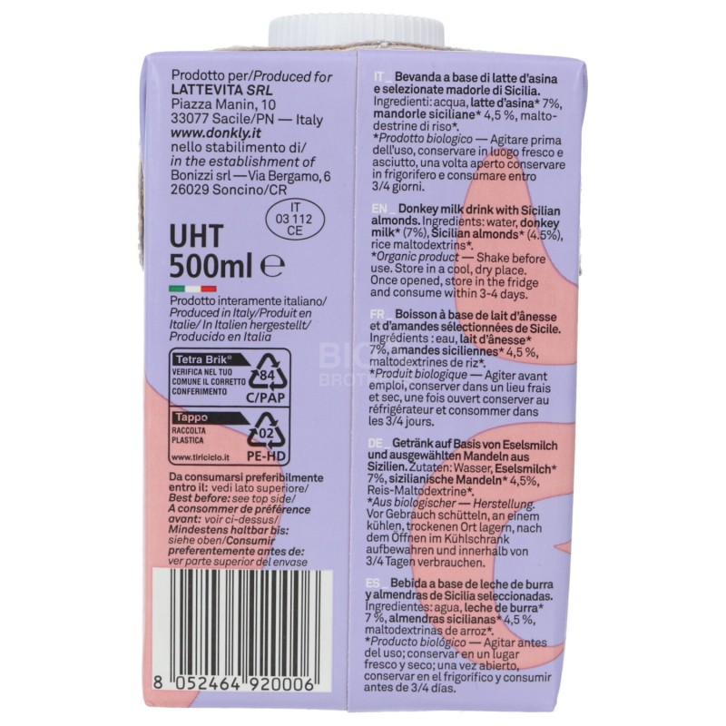 BEV.LATTE ASINA  MANDORLA BIO 500ML DONKLY