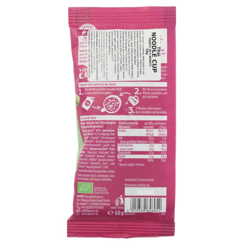 NOODLES-CUP THAI ISTANT 60G DAVERT