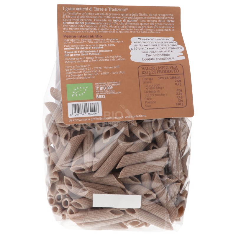 Penne integrali bio di grano Timilìa