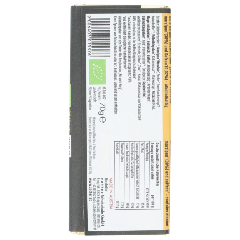 CIOCCO.PISTACCIO&ZAFFERANO 70G ZOTTER