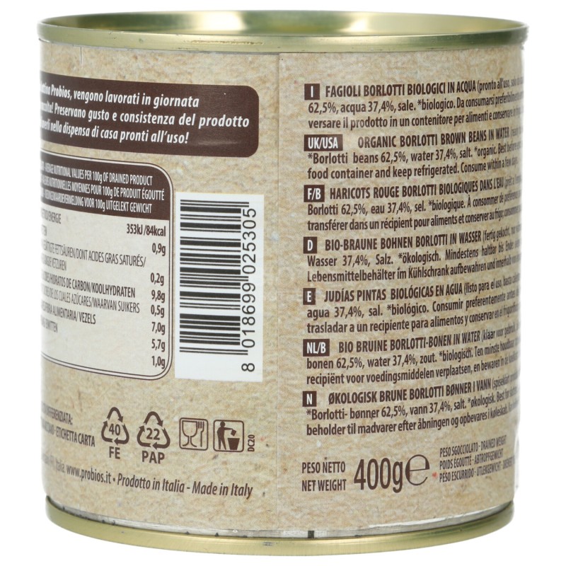 Fagioli borlotti cotti bio in scatola
