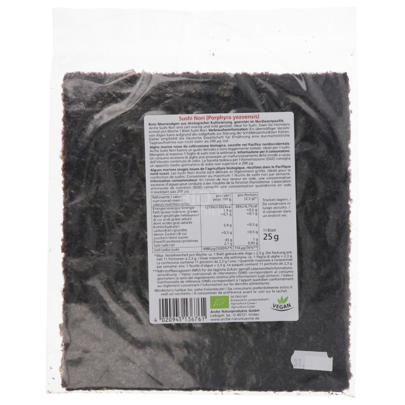 NORI TOST. PER SUSHI BIO 11FOGLI 25G ARCHE