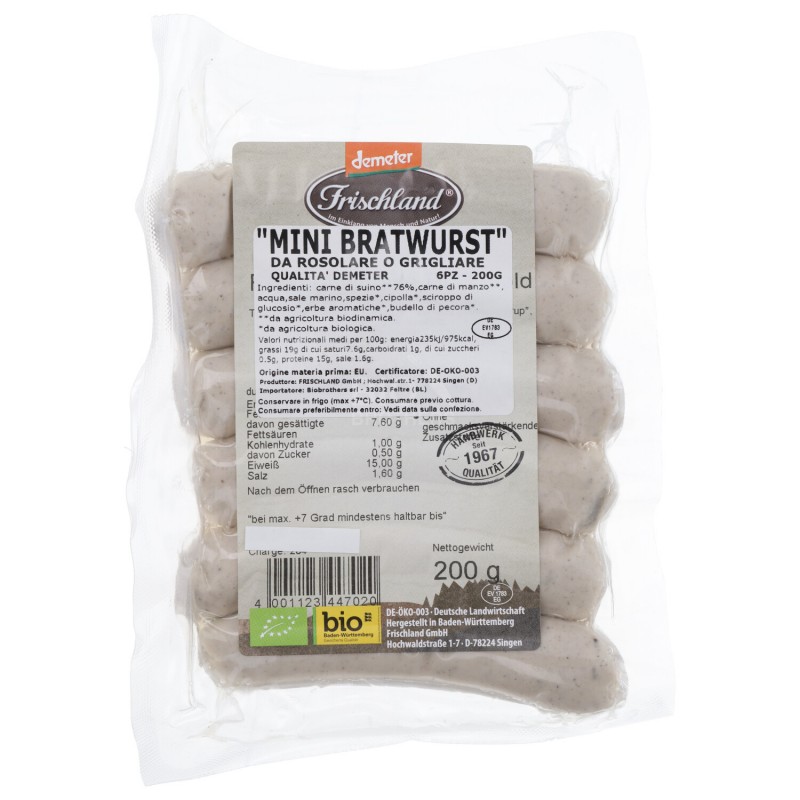 MINI BRATWURST DEMETER 200G OKLE