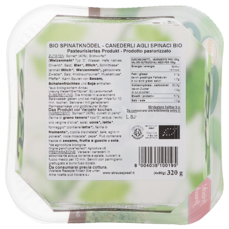 CANEDERLI SPINACI 320G STRAUSS