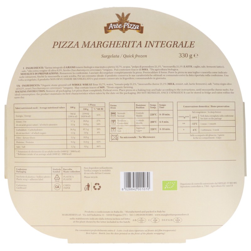 PIZZA MARGHERITA INT. 300G ARTEPIZZA